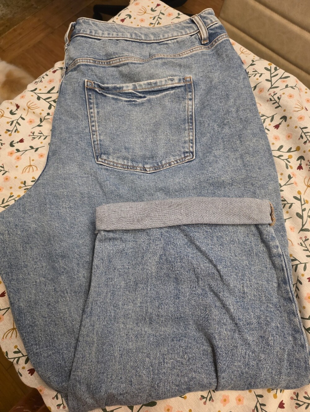 Light Wash Distressed Jeans with Plaid Patch